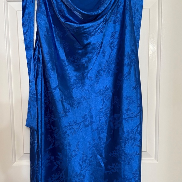 Lulus Impressive Favorite Blue Jacquard Strapless Midi Dress - Size L - Picture 4 of 5